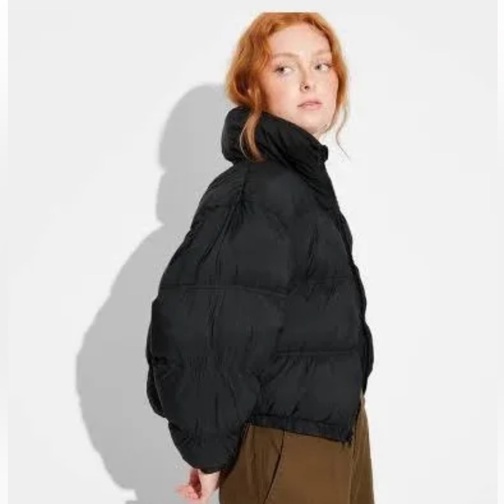 H&M Black water repellant windproof puffer winter coat jacket women size Large